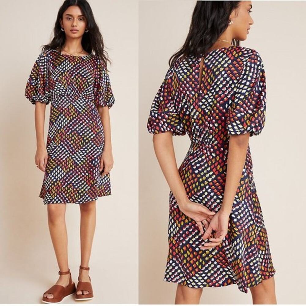 Maeve Navy Multicolor Abstract Dot Short Sleeve Dress 10P - Picture 2 of 11